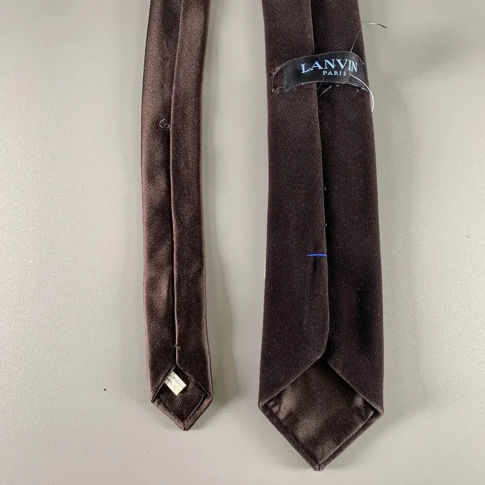 LANVIN Brown Velvet Cotton Silk Tie